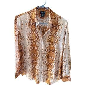 Rachel Zoe Brown Cream Animal Print Long Sleeve Button Down Blouse Medium